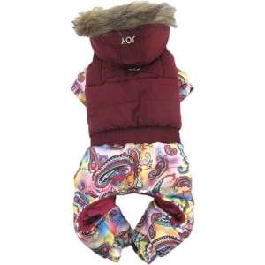 Комбинезон для собак S теплый с мехом бордовый Joy