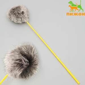 Игрушка для кошек дразнилка Шарик натуральный мех 31,5см цвет в ассортименте Пижон для кошек