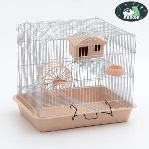 Клетка для грызунов Пижон №3 двухэтажная укомплектованная 33*24*28см бежевая