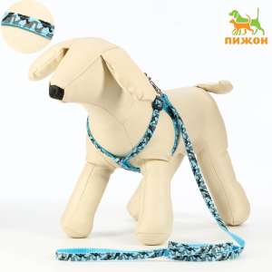 Комплект для собак Шлейка 23-35см*1см + Поводок 120см*1см Милитари Пижон