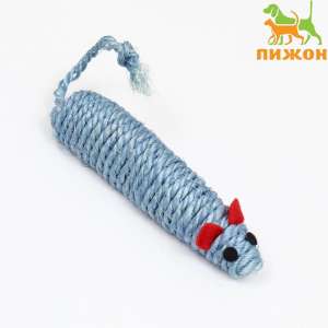 Игрушка для кошек Мышь длинная сизалевая голубая 14,5см Пижон