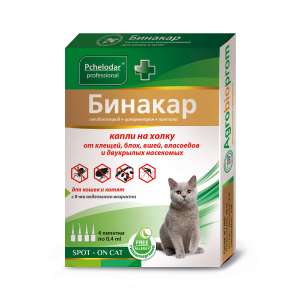 Бинакар капли для кошек и котят (в уп 4 пип) от блох,клещей,вшей,власоедов,насекомых*50
