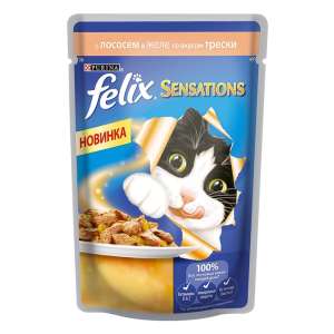 Феликс/Felix 85г sensations корм для кошек лосось/треска в желе  для кошек