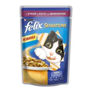 Феликс/Felix 85г sensations корм для кошек утка/шпинат в желе 