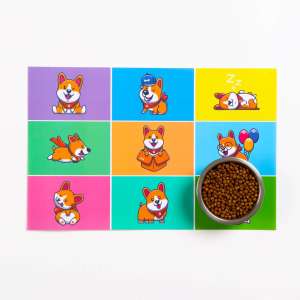 Коврик под миску Веселый корги 43*28см Пижон