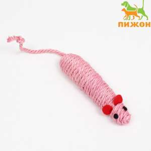 Игрушка для кошек Мышь длинная сизалевая розовая 14,5см Пижон