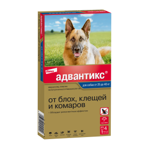 Адвантикс 400 для собак более 25кг, 1 пипетка *4 (от блох, клещей и комаров)