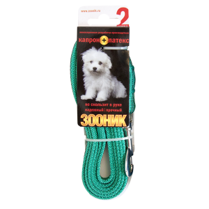 Поводок капроновый с латексной нитью 2м*15мм зеленый Зооник