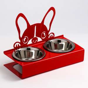 Подставка + 2 металлические миски 350мл красный