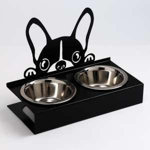 Подставка + 2 металлические миски 350мл чёрный