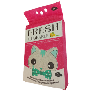 Наполнитель бентонитовый комкующийся Фрэш/Fresh Свежесть лимон 6л/5кг Смываемый в туалет