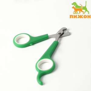 Когтерез-ножницы с упором для пальца отверстие 6мм зеленые/белые Пижон для кошек