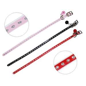 Ошейник двойной лак со стразовой полоской и бубенчиком 1*31см Уют