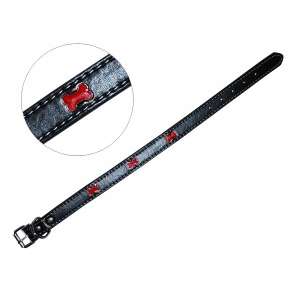 Ошейник кожаный прошитый укр косточки красная эмаль 1,9*40см Уют 