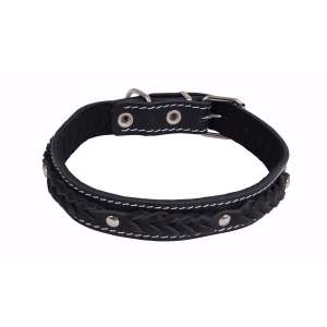 Ошейник кожаный с косицей с синтепоном 30мм 49-58см Каскад