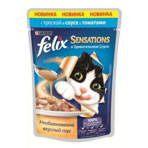 Феликс/Felix 75г sensations корм для кошек соус треска\томат 
