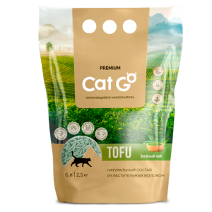 Наполнитель растительный комкующийся ТОФУ Кэт Гоу/Cat Go Зеленый чай 6л (2,5кг)