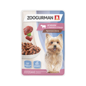 Зоогурман пауч корм для собак Кусочки в желе Ягнёнок с языком и сердцем 85гр*30