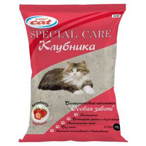 Наполнитель бентонитовый комкующийся А-Соли/A-Soli Особая Забота Клубника 10л/8кг*2