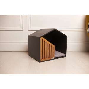 Дом деревянный черный с матрасом со съемным чехлом 42*42*35см