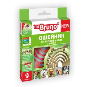 Мистер Бруно Био Ошейник для собак от блох, клещей, власоедов, летающих насекомых 75см красный*24