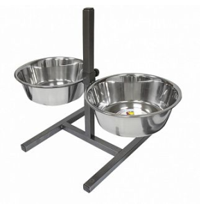 Подставка + 2 миски металлические 2*2,6л регулируемая квадратная черная Зооник
