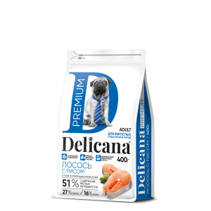 Деликана/Delicana корм для собак мелких пород Лосось с рисом 400гр*20