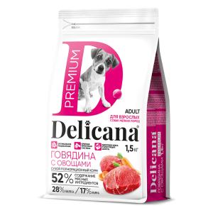 Деликана/Delicana корм для собак мелких пород Говядина с овощами 1,5кг*6
