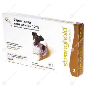 Стронгхолд для собак 5,1-10кг, 60 мг,1 пипетка (уп.3 шт)*пву от блох, сарк., демод., дироф., немат.