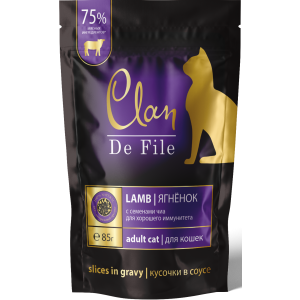 Клан/Clan De File пауч корм для кошек Ягненок с семенами чиа 85гр*14