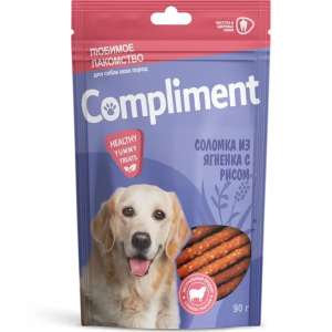 Комплимент/Compliment лакомство для собак всех пород Соломка из Ягненка с рисом 90гр*100