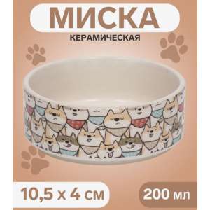 Миска керамическая «Хаски» 200 мл, бежевая/серая Пижон