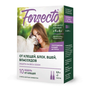 Форсекто капли инсектоакарицидные для кошек от 4 до 6кг, 0,9мл от блох, клещей 