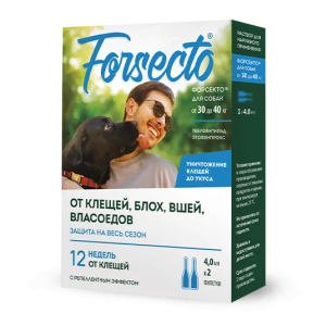 Форсекто капли инсектоакарицидные для собак от 30 до 40кг, 4мл  от блох, клещей 2пип