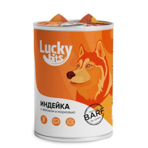Лаки Битс/Lucky bits конс.корм д/собак с 6 мес индейка с яблоком и морковью,400г