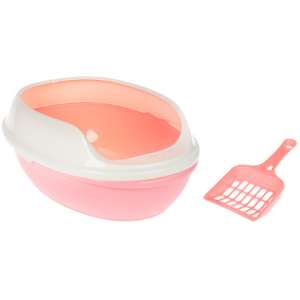 Туалет для кошек с бортом овальный без решетки розовый 50*38*20см Уют