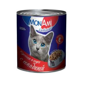 Монами конс корм для кошек Кусочки в соусе Говядина 250г*15