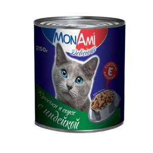 Монами конс корм для кошек Кусочки в соусе Индейка 250г*15