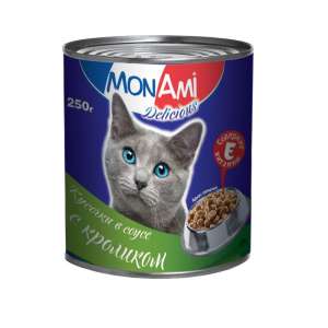 Монами конс корм для кошек Кусочки в соусе Кролик 250г*15