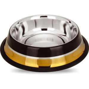 Миска металлическая с резинкой черно-золотая 0,25л Зооник
