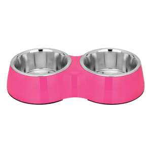 Миска металлическая двойная розовая Melamine 2*0,4л Зооник