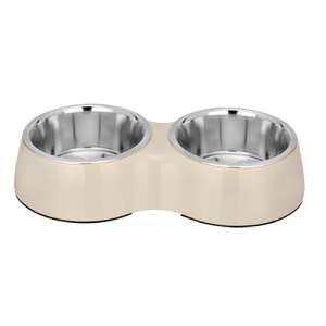 Миска металлическая двойная белая Melamine 2*0,8л Зооник