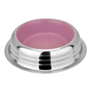 Миска металлическая ребристая с резинкой розовая 0,23л Зооник