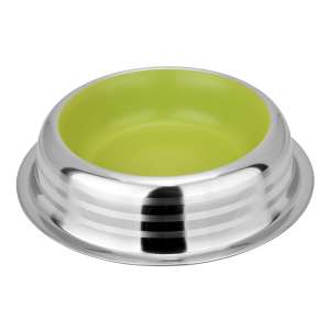Миска металлическая ребристая с резинкой салатовая 0,47л Зооник