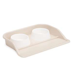Миска пластиковая набор 2 миски 300мл + подставка 410*300*60мм бежевый Альтернатива