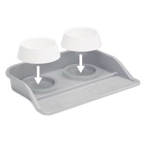 Миска пластиковая набор 2 миски 300мл + подставка 410*300*60мм серый Альтернатива