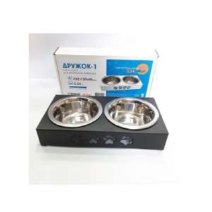 Подставка + 2 миски металлические 2*240мл Дружок-1