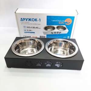 Подставка + 2 миски металлические 2*360мл Дружок-2