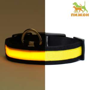 Ошейник для собак с подсветкой Flash 3 режима свечения рL ОШ 45-52см *2,5см желтый Пижон