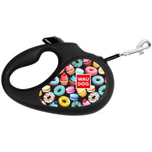 Рулетка Waudog ремень р.L 5м до 50кг черный Пончики CoLLaR